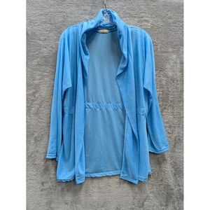 Coastal Open Front Cardigan Womens XL Blue Slub‎ Knit Drape Neck Sunset Cove